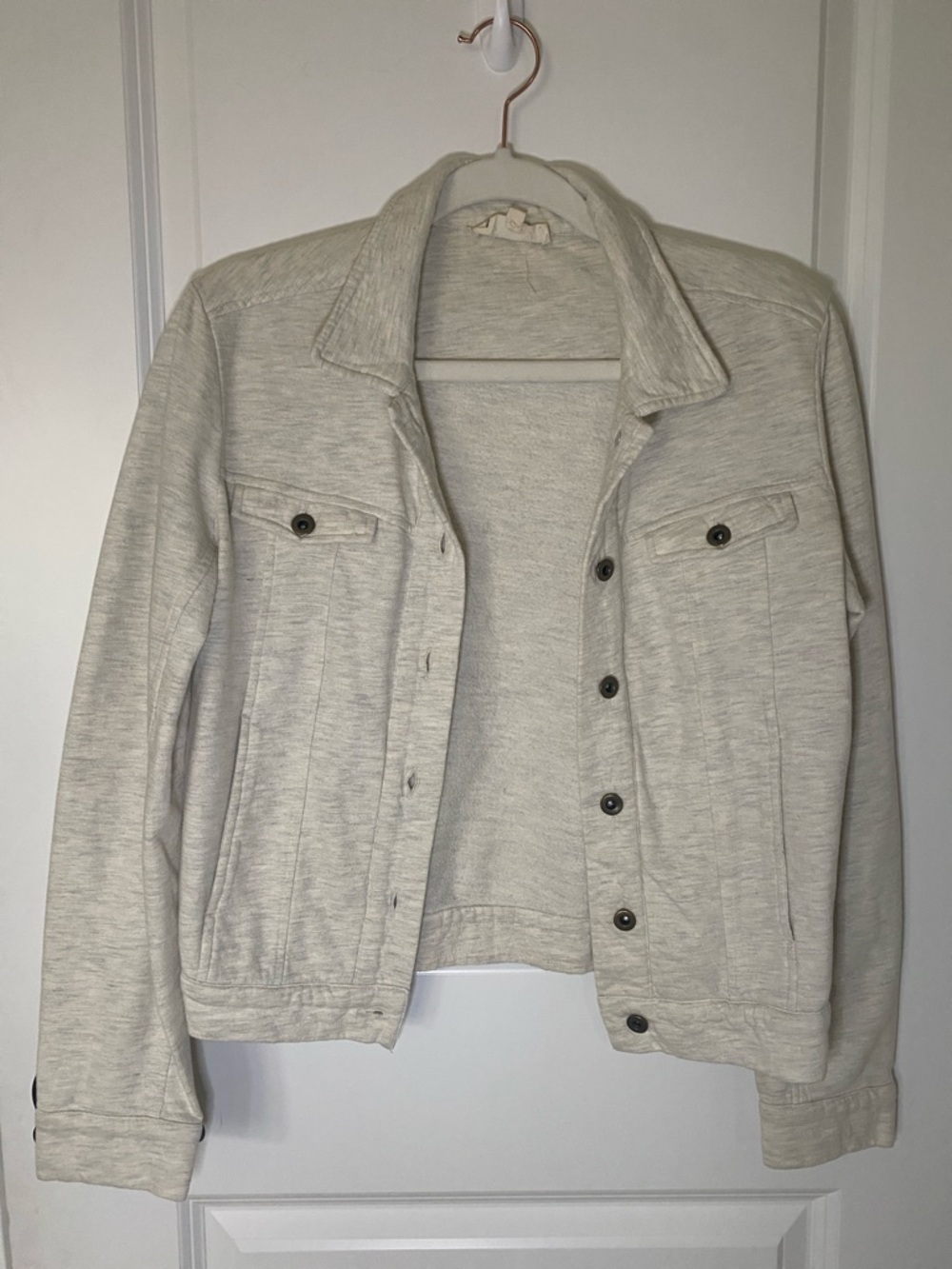 Synergy Organic Light Heathered Beige Button-Up Jacket